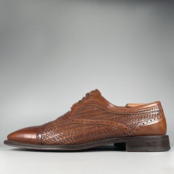Mezlan Dubai Men’s 11.5 M Brown Woven Leather Cap Toe Oxford Dress Shoes Casual - Picture 1 of 9